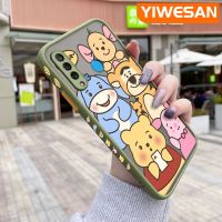 YIWESAN เคสสำหรับ Huawei Nova4 Nova 4E P30 Lite เคสการ์ตูนวินนี่มีน้ำค้างแข็งโปร่งใสช้อนส้อมมีดหมีพูห์แข็งลายขอบสี่เหลี่ยมด้านข้างกล้องปลอกซิลิโคนเคสนิ่มป้องกันการกระแทก