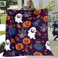 Flange Blanket Halloween Pumpkin Ghost Spider Web Sofa Blanket Soft Air Conditioning Machine Washable Blanket