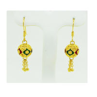 Beaded Enamel Red Drop Dangle 22K 23K 24K Thai Baht Yellow Gold Plated Earring Jewelry