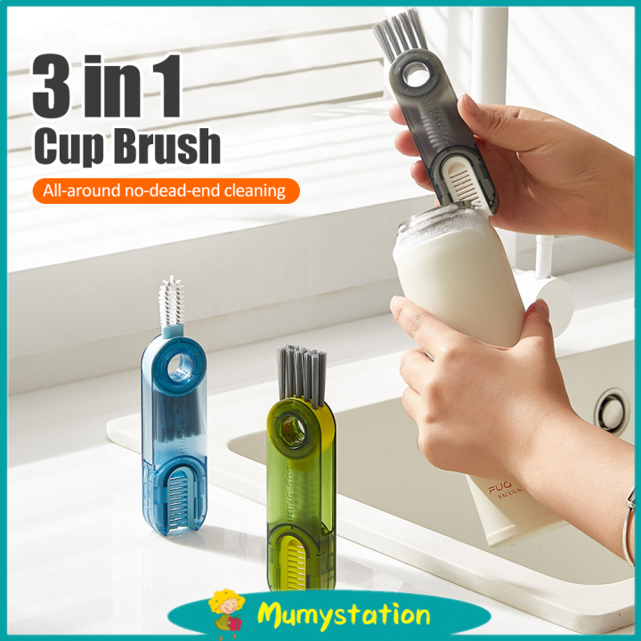 3 in 1 Cup Lid Gap Cleaning Brush Set, with 2 Long Silicone Water Bottle  Cleaner Brush and 3 Spoon Straws Cleaning Tools, Tiny Bottle Cup Lid Detail