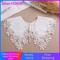 AHLSEN ชุดเดรสสเวตเตอร์ผ้าลูกไม้คอปลอมสำหรับตกแต่งเสื้อผ้าแฟชั่นสีขาว
