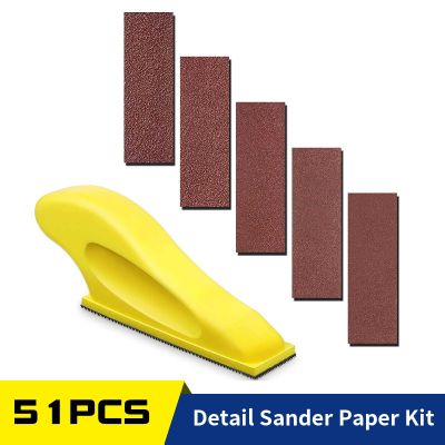 Small Sanding Block with 50Pcs Sandpapers  Grit 60 -320 for Auto Body Woodworking  Furniture Restoration  Home Arts and Crafts Cleaning Tools