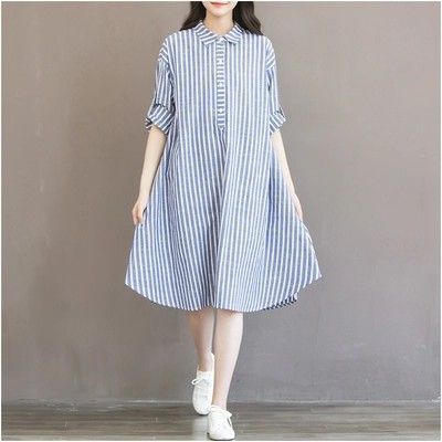 【Hot Sale】 Women Maternity Korean Women Long Sleeve Blouse Stripe Dress Loose