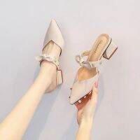 ผู้หญิง6.5ซม.Bowknot Mule รองเท้า Comfort ปลายแหลมรองเท้าแตะ