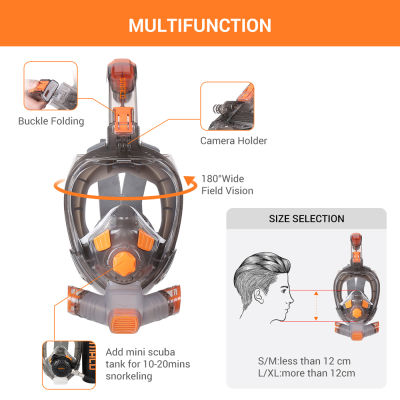 Nsbk53eemmt ว่ายน้ำ/หน้ากากดำน้ำสน็อคเกิล Seluruh Wajah มุมมองกว้างพับได้ป้องกันการเกิดฝ้าหน้ากากดำน้ำดำน้ำสำหรับผู้ใหญ่ว่ายน้ำดำน้ำดูปะการังสำหรับเยาวชน