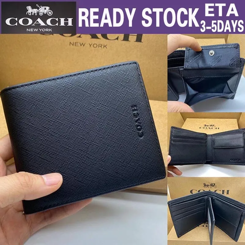 New Promo (New design)COACH Men Wallets Fashion Card Holder Men Leather  Purse Solid Coin Pocket 74771 74929 75006 | Lazada