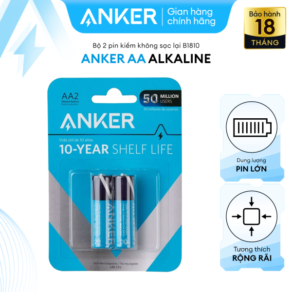 Bộ 2 Pin Kiềm (dùng 1 lần) AA ANKER Alkaline – B1810 bền bỉ chống rò rỉ và an toàn với công nghệ PowerLock