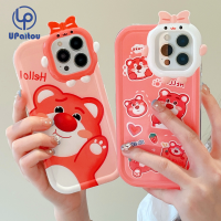 เคส UPaitou สำหรับ iPhone 14 13 12 11 Pro Max X XR Xs Max 8 7 6S Plus SE 2020การ์ตูนสตรอเบอร์รี่หมีสีชมพูเลนส์โทรศัพท์มอนสเตอร์ตัวเล็กฝาครอบป้องกันนิ่ม TPU