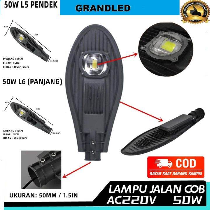 Lampu Jalan 50w Pju Cob Led 50 W Watt Kap Sorot Cobra Outdoor Street