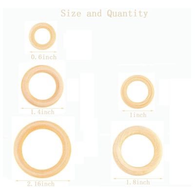 240Pcs Natural Wood Rings Set, Unfinished Macrame Wooden Ring, Wood Circles for DIY Craft, Ring Pendant Jewelry Making