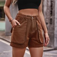 【hot】 Fashion Denim Shorts 2023 New Elastic Waist Brown/Green/Light