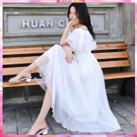 COD DSFGRDGHHHHH Korean womens dresses formal Dress for women sexy dress casual dress for Bali vacation beach dress strapless one-shoulder ruffled round neck sexy chiffon skirt white dress summer