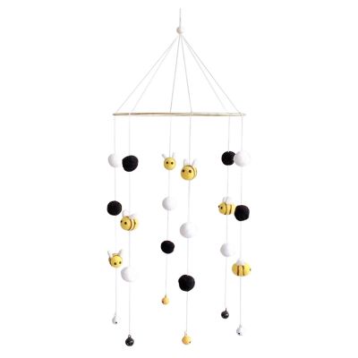 HX5D Baby Rattle Crib Mobile Toy Bed Bell Rotating Wind Chimes Hairball Bees Pendant Cot Hanging Decorations for Newborn Infant