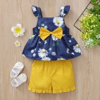 Toddler Baby Clothing baju baby girl Clothes Ruffle Printing Sling Top + Short Pants 2Pcs Suit Infant Baby Girl Clothes baju budak perempuan Kids Baby Girl Outfit Set