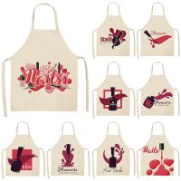 Nail Polish Lipstick Kitchen Chef Aprons for Women Cotton Linen Bibs Household Cleaning Pinafore Home Cooking Apron Aventais Aprons