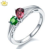 Hutang แข็ง925แหวนเงินธรรมชาติ Diopside และสีม่วง-สีแดง Rhodolite โกเมนแหวนแฟชั่นสไตล์เครื่องประดับที่ดีสำหรับผู้หญิง