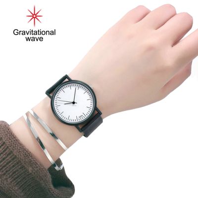 นาฬิกาข้อมือควอตซ์แนวสปอร์ตสายหนังเทียมอนาล็อก/ที่แสดงตัวเลข Unisex แฟชั่นคลื่นความโน้มถ่วง
