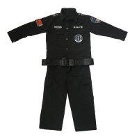 Halloween Policeman Cosplay Costumes for Boys Kids Girls Speciral Force Combat Tactical Black Jacket SWAT Clothing with Belt