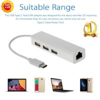 USB 3.1 Type C USB 2.0-C Multiple 3 Ports Hub with Ethernet Network LAN Adapter(white)