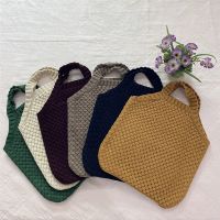 Women Vintage Shoulder Bag College Style Casual Solid Color Weave HandBag Wool Knitted Large Capacity Shopping Bag