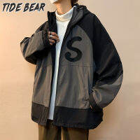 TIDE BEAR ชุดมอเตอร์ไซค์ชายแจ็คเก็ตมีซิปหลวมแจ็คเก็ตปักลายมีสไตล์แจ็คเก็ตมีฮู้ด