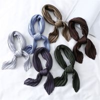 【CW】 Scarf Crinkled Hair Color Silk Pleated Small Scarves Headscarf Neckerchief