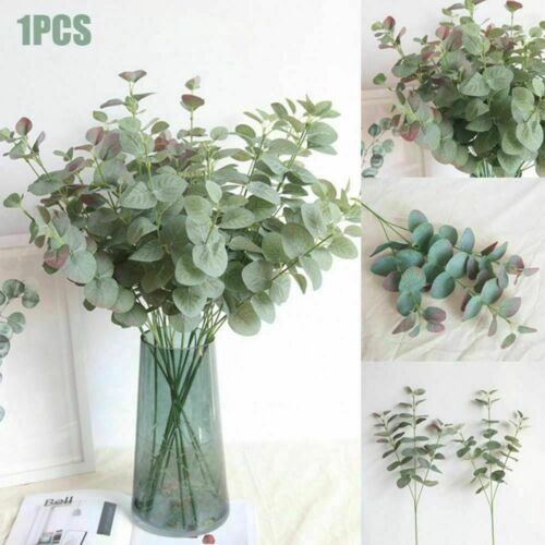4-Heads Artificial Fake Leaves Eucalyptus Green Plant Leaves Flowers Home Decor 