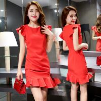 COD SDFGERTYTRRT Ready Stock Summer Women Dress Fashion Ruffle Sleeve Slim Mini Dress Short Bodycon Dress