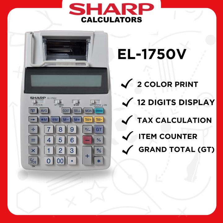 Sharp Printing Calculator EL1750V LCD Display and Automatic Power Down