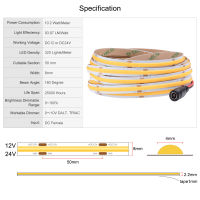 New COB LED Dimmable Strip Light 8mm 320 High Density DC12V 24V Flexible Led Strip Lights Tape Linear Ribbon 3000K 4000K 6000K