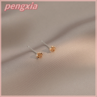 [pengxia] COD ต่างหูหมุดเพทายทรงกลมสีเงินแท้925สำหรับผู้หญิงเครื่องประดับชั้นดีแบบคลาสสิกอุปกรณ์เจาะหูแบบมินิมอล