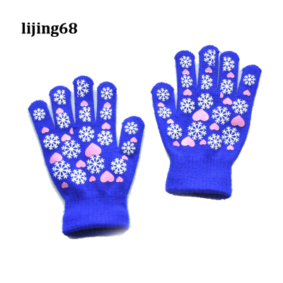 ถุงมือเสื้อถักไหมพรม Lijing สำหรับเด็กกลางแจ้งกีฬาเกล็ดหิมะเย็นถุงมือนักเรียนลายความรักขนาดเล็ก