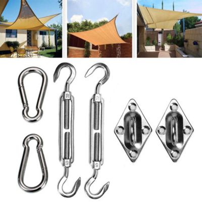 22pcs/set 5mm Shade Sail Canopy Accessory 304 Stainless Steel Hardware Kit Turnbuckle Pad Eye Carabiner Clip Hook Screws Silver Clamps
