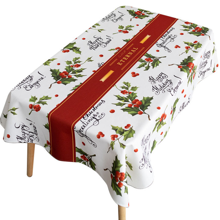 hot-ผ้าปูโต๊ะคริสต์มาสปีใหม่อเมริกันสีแดงเทศกาลโต๊ะอาหารผ้าน้ำมันผ้าฝาทิ้งสี่เหลี่ยม