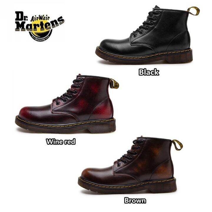 จุดdr-martens-แฟชั่นรองเท้าลำลองหลุมมาร์ตินคู่ขัดย้อนยุคสูงด้านบนรองเท้าขับรถกลางแจ้งหนังผู้ชายกันน้ำลูกไม้ขึ้นสไตล์คลาสสิก