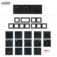 Avoir Wall Light Switch Dimmer Black Plastic Power Socket With EU French Dual Usb Type C Plugs DIY Module Multiple Frames Panel-Linqiaoe