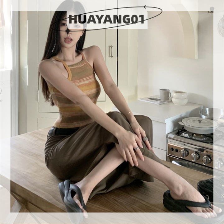 huayang01-2023-new-hot-fashion-lazlook-เสื้อชั้นในสตรีถักลายทางวินเทจฤดูร้อนเสื้อกล้ามเซ็กซี่แขนกุดบาง