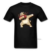 Trendy Dabbing Pug Print Men Funny Black T-shirt Short Sleeve Tee Shirt Cartoon Design Tops Cotton Fabric