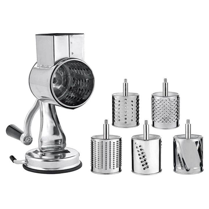 stainless-steel-cheese-grater-rotary-chopper-vegetable-shredder-salad-slicer-multi-use-hand-grater-grinder-5-blades