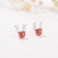 [COD] Gumao cute earrings gift student red wine pomegranate round bead antler