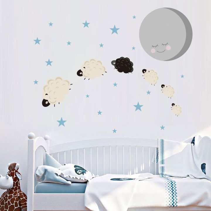 cartoon-little-sheep-moon-stars-wall-stickers-bedroom-kids-baby-rooms-home-decoration-mural-kindergarten-wallpaper-cute-decals