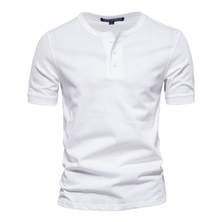 Cotton Henley Collar T Shirt Men Casual High Quality Summer Short Sleeve  Mens T Shirts Fashion Basic T-Shirt Male | Lazada.Vn