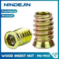 NINDEJIN Wood Insert Nut M6 M8 M10 Zinc Plated Carbon Steel Wood Threaded Nut Hexagon Wood Insert Nut Screw in Nut Connector