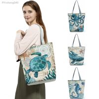 Customize Tote Bag Seahorse Turtle Octopus Whale Printed Traveling Shoulder Bags Eco Reusable Shopping Bags For Women with Print