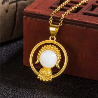 ZZOOI Buddha Pendant Necklace Ladies Copper Gold Plated Jewelry Imitation White Jade Buddha Necklace Punk Couple Pendant Jewelry Gift