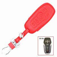 hgjmgkkk WFMJ Red Leather 5 Buttons Key Chain Cover Case Fob for Ford Fusion Mustang F-150 Fusion F-450 F-550 Super Duty Edge Explorer