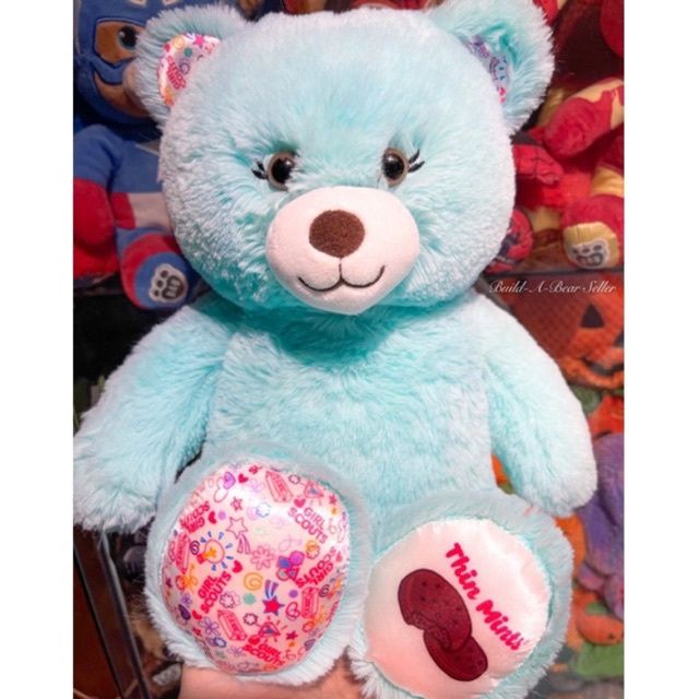 ตุ๊กตาหมี-สีมิ้นต์-ขนมคุ้กกี้-girl-scout-usa-บิ้วอะแบร์-build-a-bear-workshop-มือสองแท้-จากอเมริกา