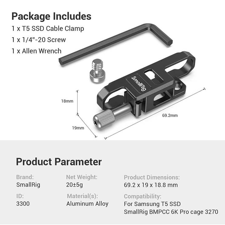 smallrig-t5-ssd-ตัวหนีบสายเคเบิ้ลสำหรับ-bmpcc-6k-pro-3300