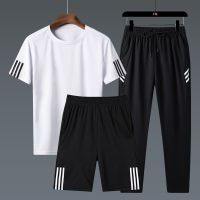 【July hot】 casual sportswear suit mens round neck short-sleeved loose 2023 new plus size summer three-piece