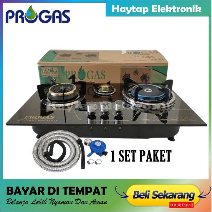 Kompor Gas Kaca Progas Pg Bonus Selang Gas Regulator Meter Kompor